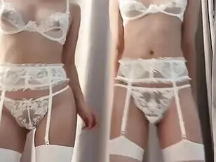 Asian shemale in white lingerie breeding her gf