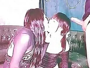 Two Ladyboys Kissing - two ladyboys bonded and sucking each other cocks with a fat guy - Tranny.one